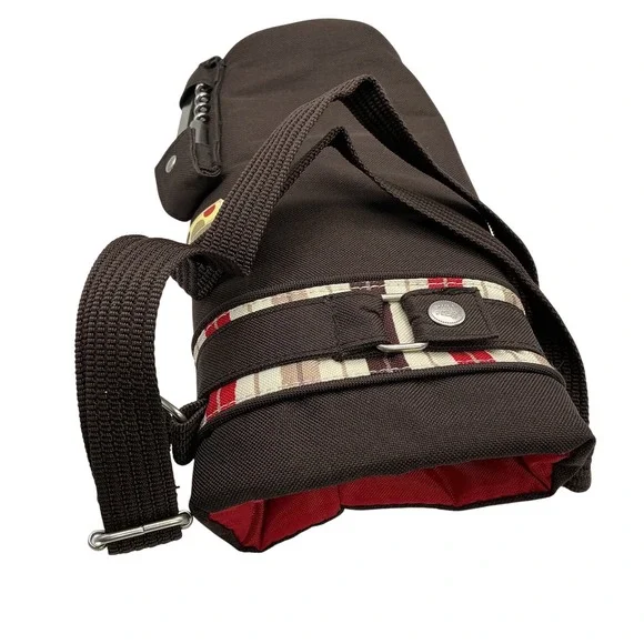 Picnic Time Insulated Wine Bottle Carrier Bag Brown Canvas Plaid with Corkscrew - Picture 3 of 3